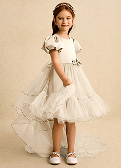 Azazie Cocoa Abiti da Ragazza di Fiori Abito Principessa in Tulle Plissettato Champagne image8