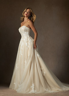 Azazie Keri Vestidos de novia Vestido de Blanco Diamante Champán de Encaje de Corte Princesa con Sin tirantes image7