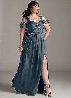 Azazie Lianne Jurken voor bruidsmeisjes Jurk van Stretch Satijn met A-Lijn Off the Shoulder Schemering image12