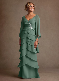 Azazie Arabinda Mother of the Bride Dresses Eucalyptus Sheath Ruched Chiffon Dress image4