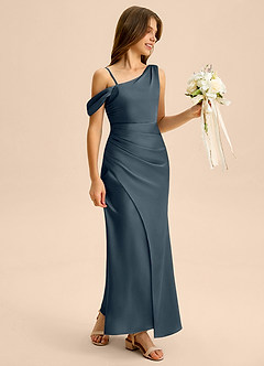 Azazie Madelyn Junior Osłona Zza ramienia Satyna elastyczna Długość podłogi Młodsza druhna Sukienka image6