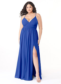Azazie Aaida Bridesmaid Dresses Royal Blue A-Line Corset Chiffon Dress image7