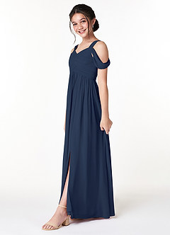 Azazie Lianne Junior A-Linie Schulterfrei Chiffon Kleid Dunkelmarine image3