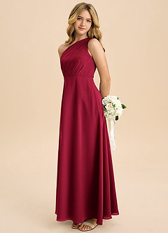 Azazie Phaedra Junior Burgundy A-Line Pleated Chiffon Dress image1