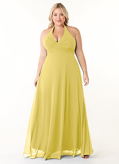 Azazie Tessie 신부 들러리 드레스 A라인 주름진 쉬폰 바닥 길이 드레스 image6