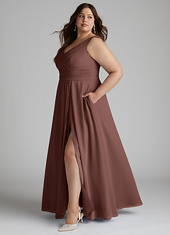 Azazie Karina Bridesmaid Dresses Espresso A-Line Pleated Chiffon Dress image7