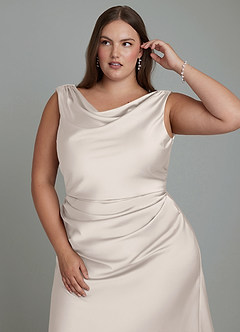 Azazie Kieryn Bridesmaid Dresses White Alabaster Mermaid Pleated Stretch Satin Dress image5