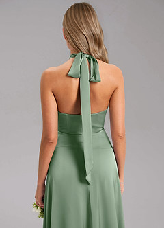 Azazie Tracie Bridesmaid Dresses Matcha A-Line Side Slit Stretch Satin Dress image7