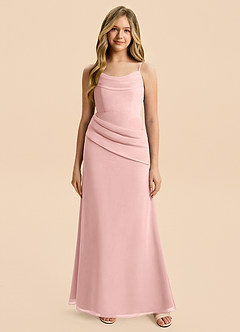 Azazie Nettie Junior Powder Pink A-Line Pleated Chiffon Dress image3
