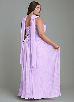 Azazie Stephanie Robes de demoiselle d'honneur Robe Trapèze en Satin extensible Plissé Lilas image16