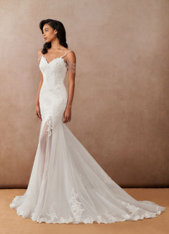 Azazie Saskia Wedding Dresses Diamond White Mermaid Sequins Tulle Dress image6