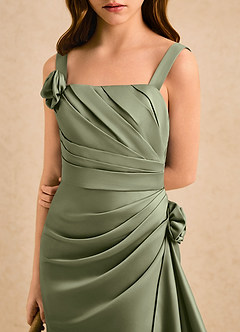Azazie Ciara Girls Formal Flower Girl Dresses Pistachio A-Line Pleated Matte Satin Dress image5