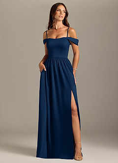 Azazie Calianna Bridesmaid Dresses Dark Navy A-Line Off the Shoulder Stretch Satin Convertible Dress image5