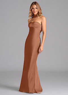 Azazie Lusinda Brudtärnklänningar Klä av Sjöjungfru i Stretch Satin Axelbandslös Bronzer image1