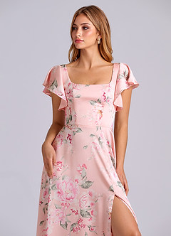 Azazie Bondi Bridesmaid Dresses Rosy Floral Bloom A-Line Bow Stretch Satin Dress image7