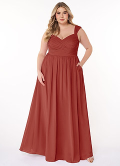 Azazie Raine Final Sale Terracotta A-Line Sweetheart Ruched Chiffon Dress image7