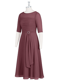 Azazie Naomi Mother of the Bride Dresses Sangria A-Line Boatneck Pleated Chiffon Dress image9