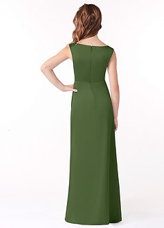 Azazie Sadia Junior Olive A-Line Pleated Matte Satin Dress image3