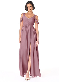 Azazie Lianne Bridesmaid Dresses Vintage Mauve A-Line Off the Shoulder Chiffon Dress image2
