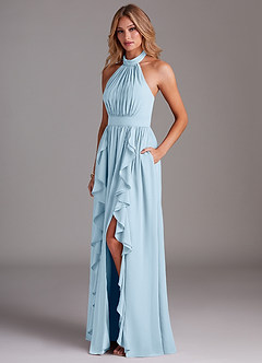 Azazie Avary Bridesmaid Dresses Sky Blue A-Line Pleated Chiffon Dress image2