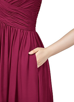 Azazie Angie Vestidos de damas de honor Vestido Borgoña de Gasa de Línea A con Corsé image12