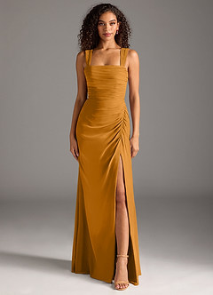 Azazie Jesaphine Bridesmaid Dresses Butterscotch Sheath Bow Chiffon Dress image5