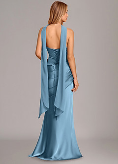 Azazie Pelagia Brautjungfernkleider Wandelbar Meerjungfrau-Linie Korsett Stretch-Satin Kleid Stahlblau image4