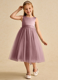Azazie Winnie Flower Girl Dresses Dusty Rose Ball-Gown Bow Tulle Dress image4