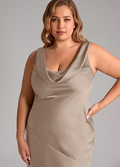 Azazie Rylina Bridesmaid Dresses Taupe Mermaid Stretch Satin Dress image11