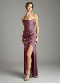 Azazie Leonis Bridesmaid Dresses Amethyst Mermaid Pleated Stretch Satin Convertible Dress image1