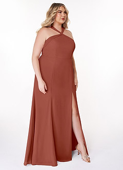 Azazie Rue Bridesmaid Dresses Auburn A-Line Halter Chiffon Dress image10