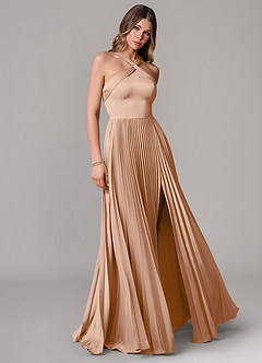 Azazie Afra Abiti da Damigella Abito A-Line in Raso Elasticizzato Plissettato Rosa Inglese image1