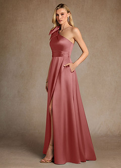 Azazie Easton Mother of the Bride Dresses Antique Rose A-Line One Shoulder Stretch Satin Dress image2
