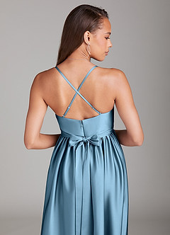 Azazie Llana Maternity Bridesmaid Dresses A-Line Stretch Satin Floor-Length Dress with Pockets image4