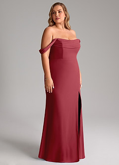 Azazie Saige Bridesmaid Dresses Pomegranate A-Line Off the Shoulder Chiffon Convertible Dress image12