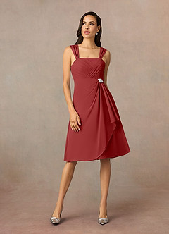 Azazie Olivia Mother of the Bride Dresses Rust A-Line Square Neckline Pleated Chiffon Dress image3