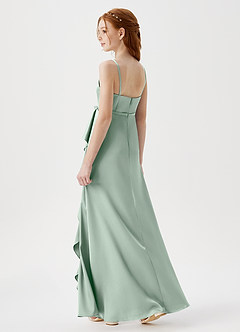 Azazie Kaylee Junior Robe Trapèze en Satin extensible avec ceinture Agave image5