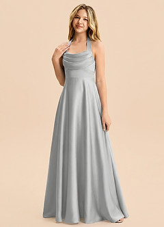 Azazie Kady Junior Robe Trapèze en Satin extensible Décolleté en cœur Argent image4