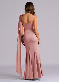 Azazie Inara Robes de demoiselle d'honneur Robe Sirène en Satin extensible Plissée Rose Poussiéreuse image2
