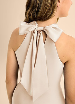 Azazie Doretta Junior White Alabaster A-Line Pleated Stretch Satin Dress image8