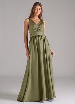 Azazie Kora Bridesmaid Dresses Pistachio A-Line Pleated Stretch Satin Dress image1