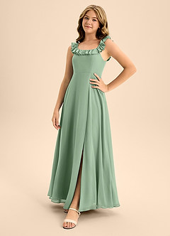 Azazie Callie Junior Jurk van Chiffon met A-Lijn Ruches Matcha image3