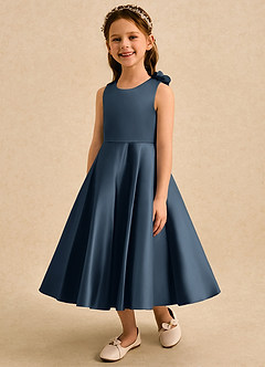 Azazie Kay Flower Girl Dresses Neptune A-Line Pleated Matte Satin Dress image3