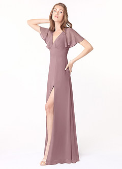 Azazie Kimber Bridesmaid Dresses Dusty Rose A-Line Flounce Sleeve Chiffon Dress image3