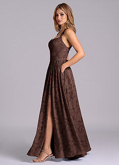 Azazie Francis Robes de demoiselle d'honneur Robe Trapèze en Blumen-Burnout Corset Ganache image3