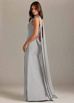 Azazie Kinsley Vestidos de madrinha de casamento Vestido Prata de Cetim elástico de sereia com Fenda Lateral image6