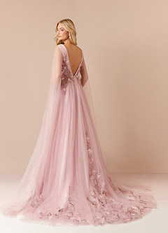 Azazie Seraphine Wedding Dresses Vintage Mauve Blushing Pink A-Line Sequins Tulle Dress image4