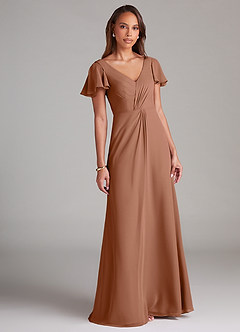 Azazie Soren Abiti da Damigella Abito A-Line in Chiffon Increspato Bronzo image1