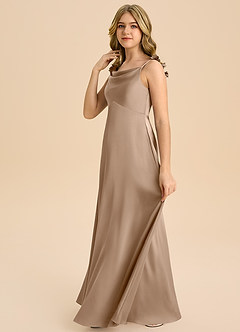 Azazie Gumdrop Junior Robe Empire en Satin extensible Plissée Taupe image5