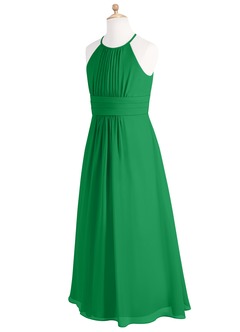 Azazie Bonnie Junior Emerald A-Line Pleated Chiffon Dress image10